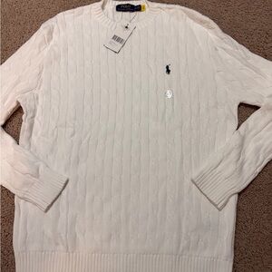 Ralph Lauren Men's White Cable Knit Crewneck Sweater